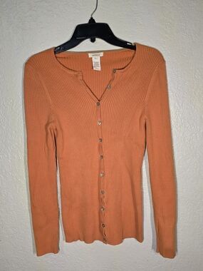Sundance Ribbed Button Front Cardigan in Orange, Large